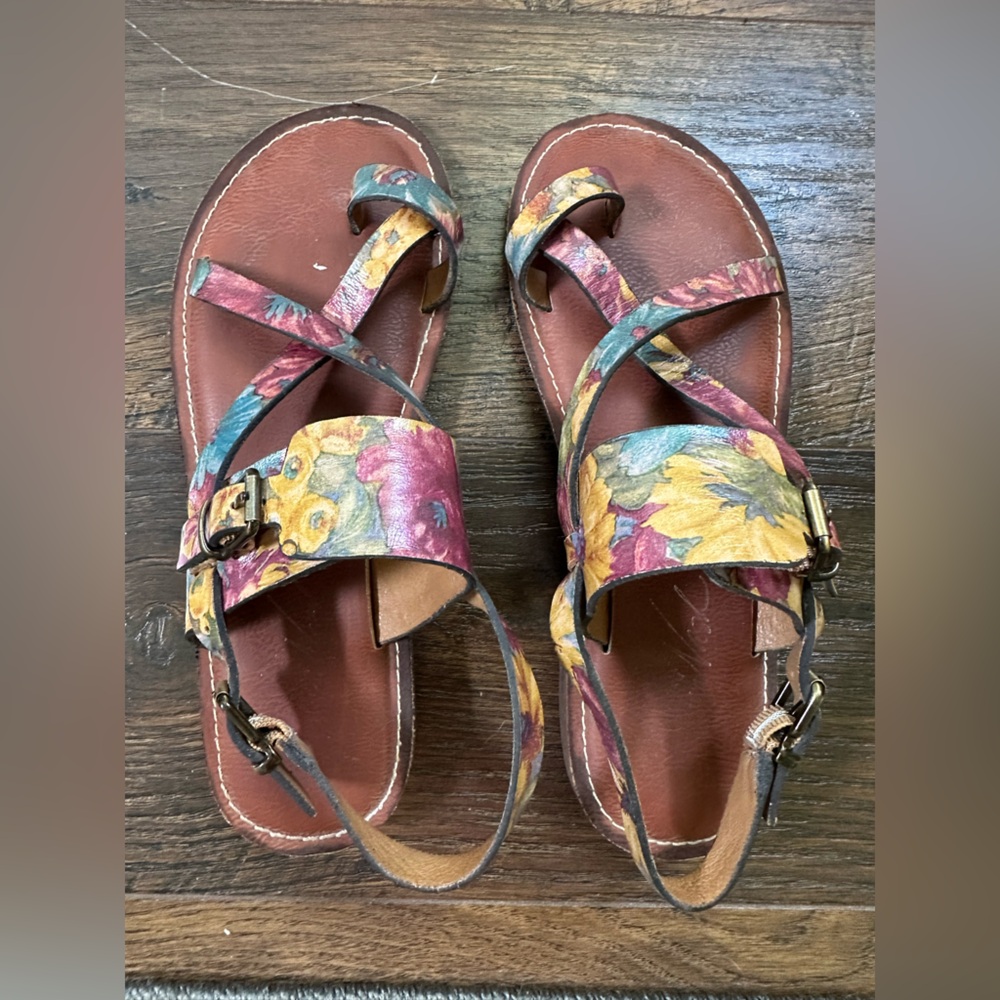 Patricia Nash Pink and Yellow Floral Sandals